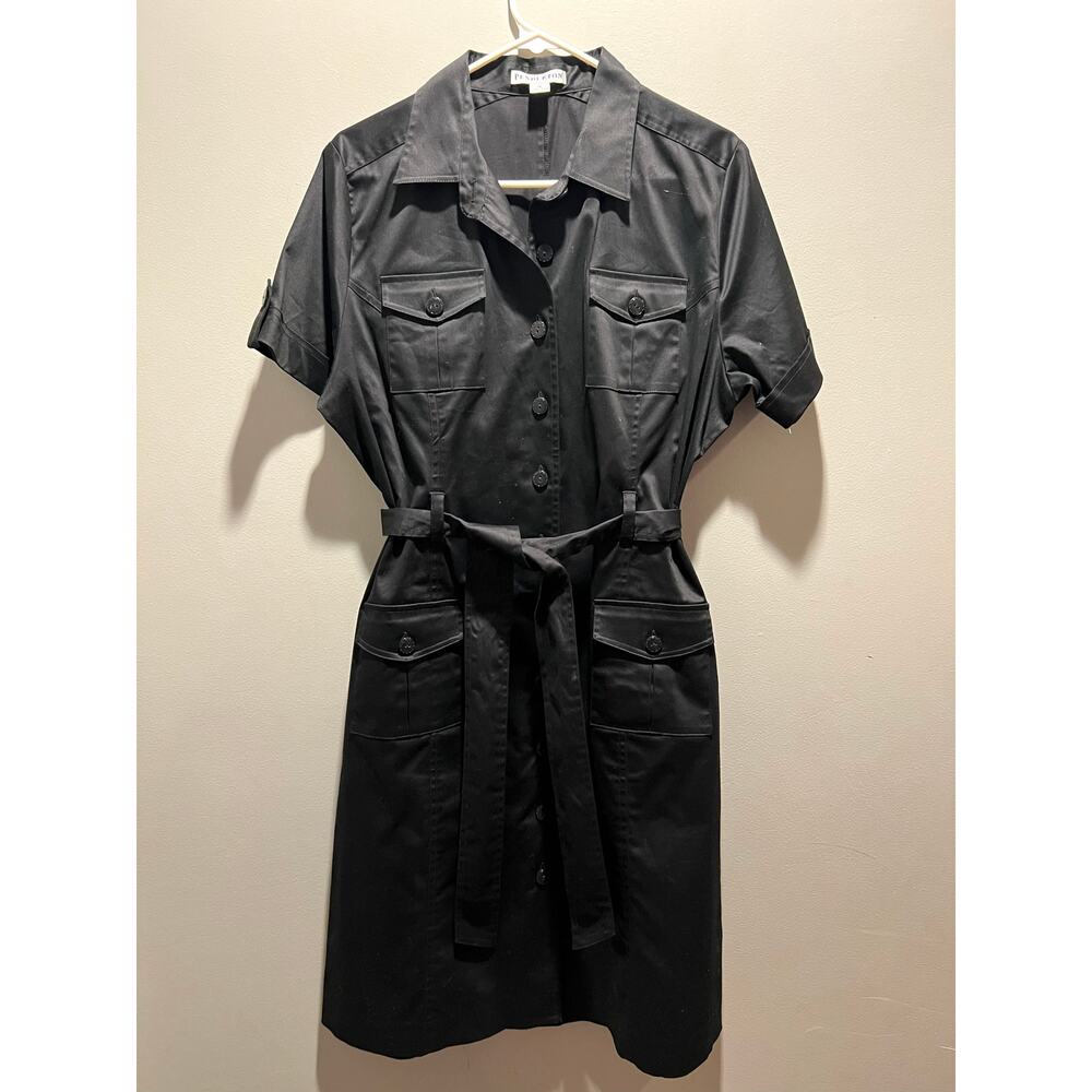 Pendleton Shirt Dress Womens 14 Black Button Front Belted Corpcore Classic